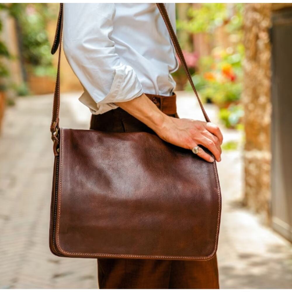 DeCoro leather Messenger Bag Full Grain Laptop Satchel Work Bag Men Office - Picture 15 of 16